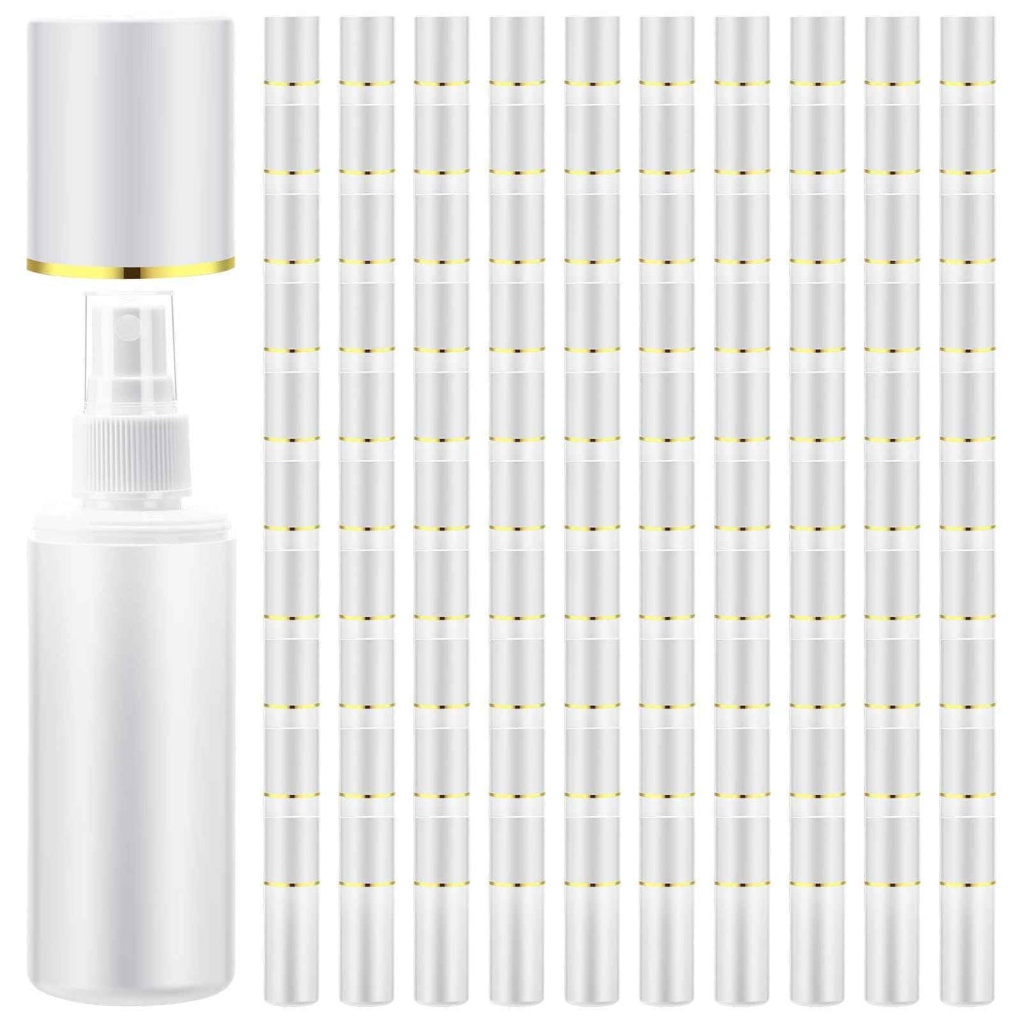 Yiyiring 50 Pack 3.4 oz Plastic Spray Bottles Fine Mist Travel with Pump Spray Cap Double Cap Refillable and Reusable Empty Plastic Containers for Travel Cosmetic Essential Oils