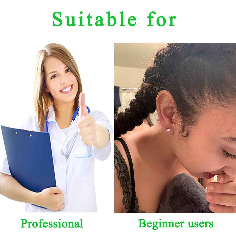 Ear Piercing Gun, 2PCS Self Ear Piercing Kit Ear Studs Kit Disposable Safe Hypoallergenic Stainless Steel Ear Gun Piercing Kit Tools 4mm，Gifts for Friends…