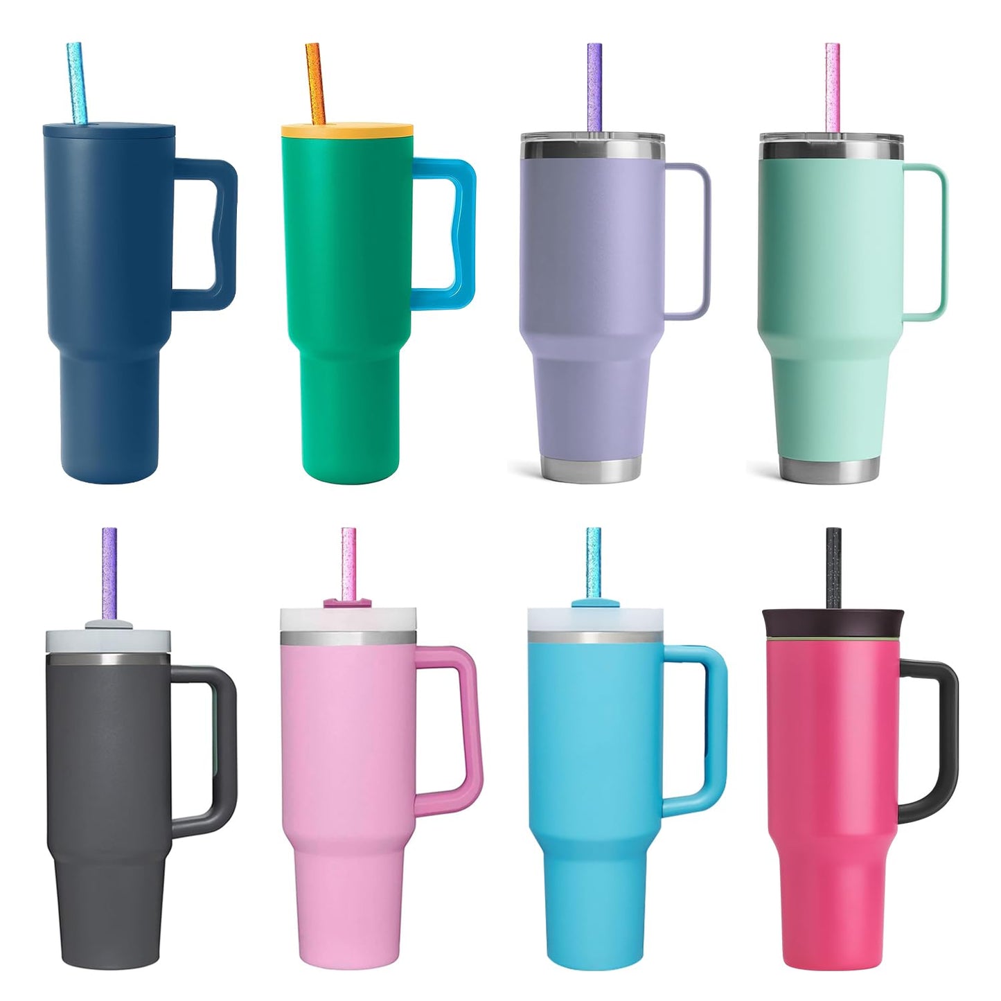 Replacement Straw Compatible with Stanley 40 oz 30 oz Cup Tumbler, 6 Pack Reusable Straw with Cleaning Brush, Plastic, Color, Dishwasher Safe