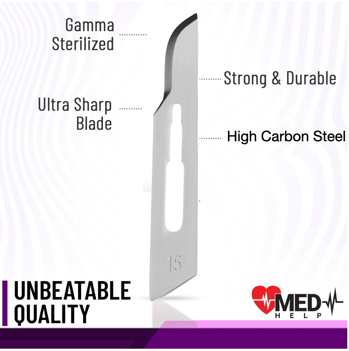 MedHelp Disposable Scalpel Blades #15 Pack of 100, Size 15 Surgical Blades, High Carbon Steel Dermaplane Blades. Individually Wrapped Scapel Blade, Sterile