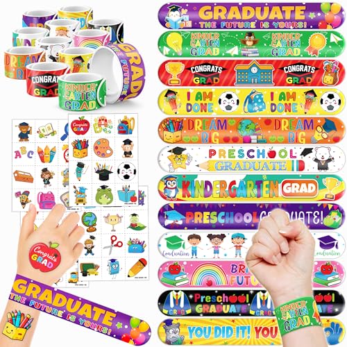 72 PCS Kindergarten Graduation Party Set - 48 Temporary Tattoos & 24 Slap Bracelets - Perfect for Themed Parties, Baby Showers, Classroom Rewards & Gifts for Kids