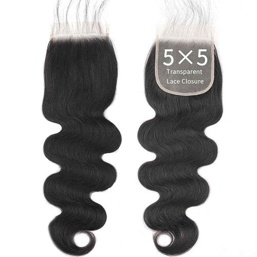 5x5 HD Transparent Skinlike Lace Closure 5x5 Human Hair Body Wave Brazilian Lace Closure 14inch 12A Raw Virgin Free Part Closure Ultra-thin 100% Real Human Hair Pre Plucked Closure Natural Black