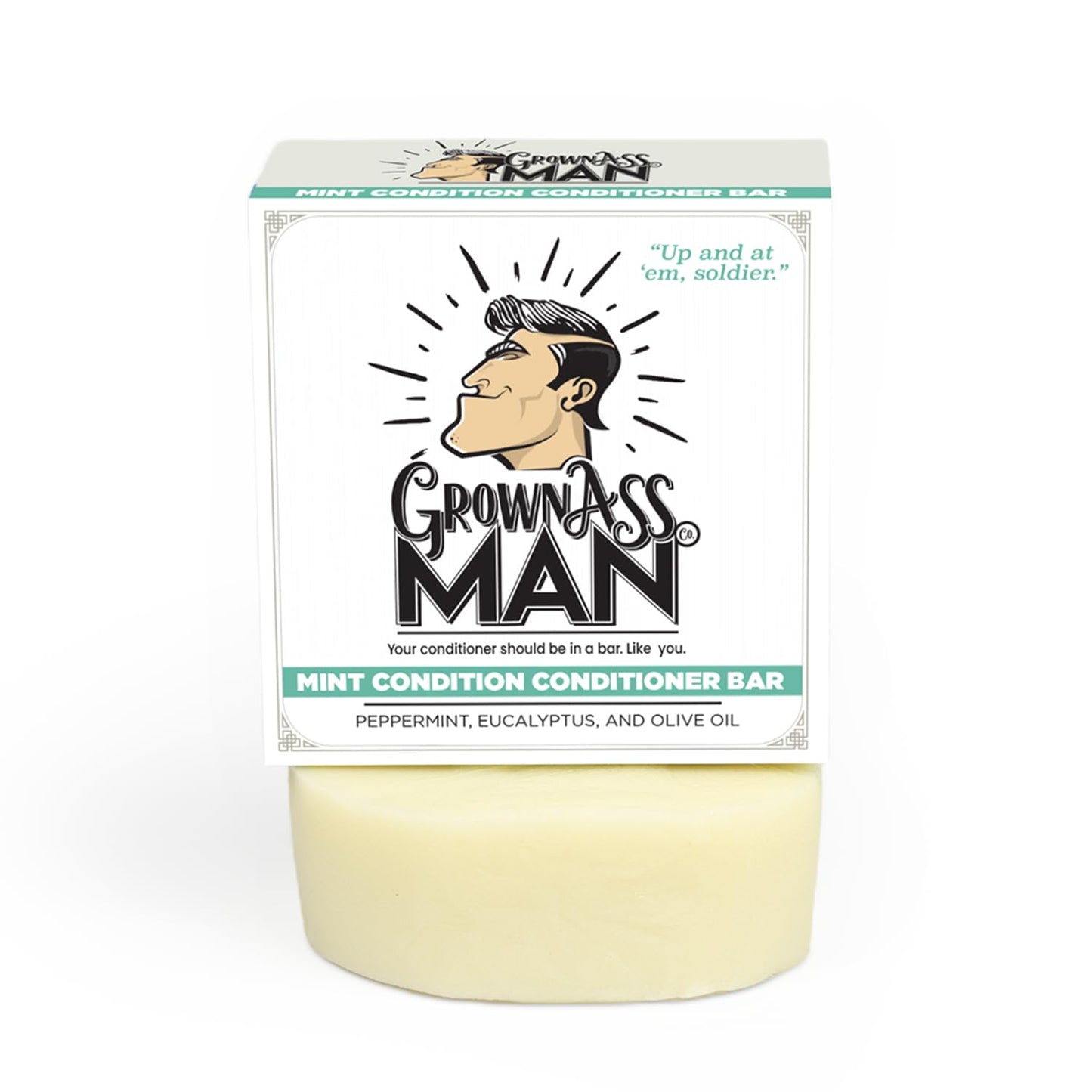 Grown Ass Man Co. Conditioner Bar - Plastic Free & Eco-Friendly, Natural & Organic Hydration for All Hair Made with Essential Oils for Soft, Smooth, Healthy Hair, 4.5 oz Bar (Mint Condition, 3-Pack)