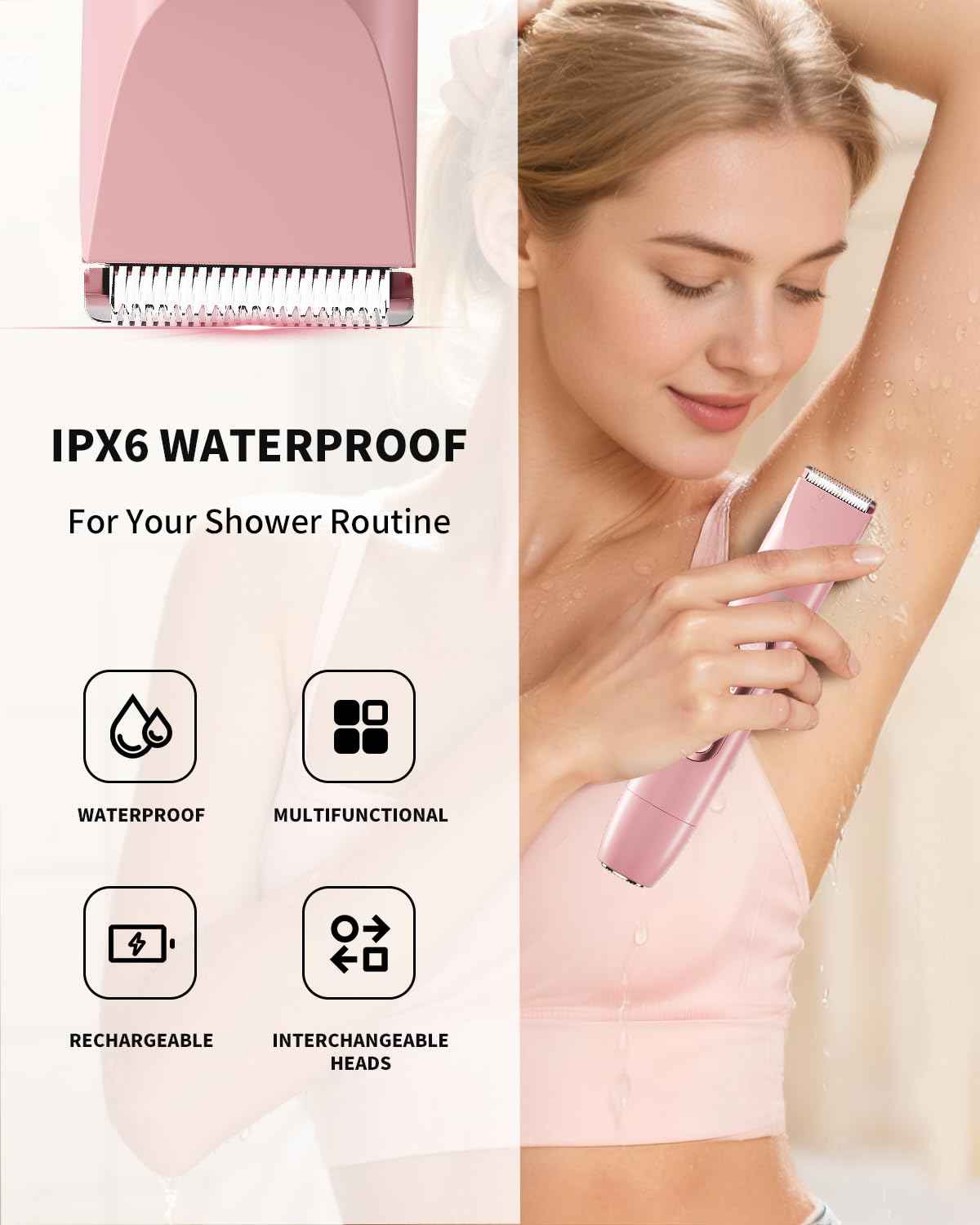 Ufree Bikini Trimmer Electric Razors for Women Dual Head, Pubic Body Hair Trimmer Electric Shaver for Face, Legs, Arm, Rechargeable Lady Shaver Waterproof, Summer Grooming Kit, Gifts for Her