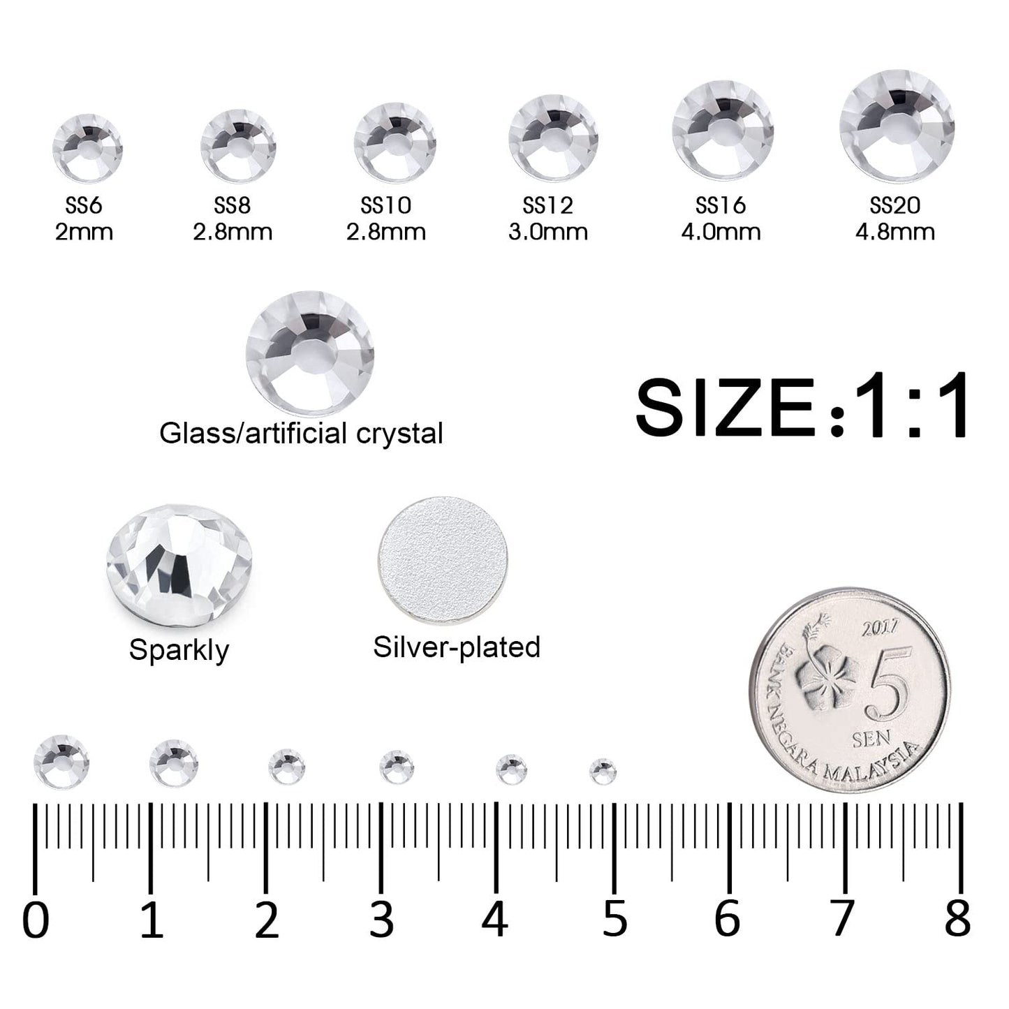 4240Pcs Flatback Clear Rhinestones Glass Crystal Diamonds for Nail Art Crafts Tumblers Glitter Round with Tweezers and Picking Pen (SS6~SS20 Set)