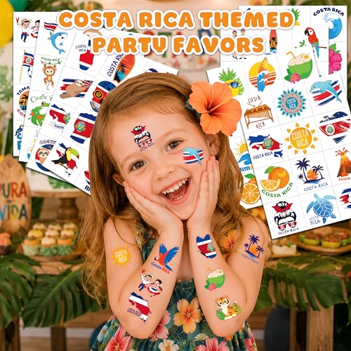 96 PCS Costa Rica Temporary Tattoos for Kids Birthday Party