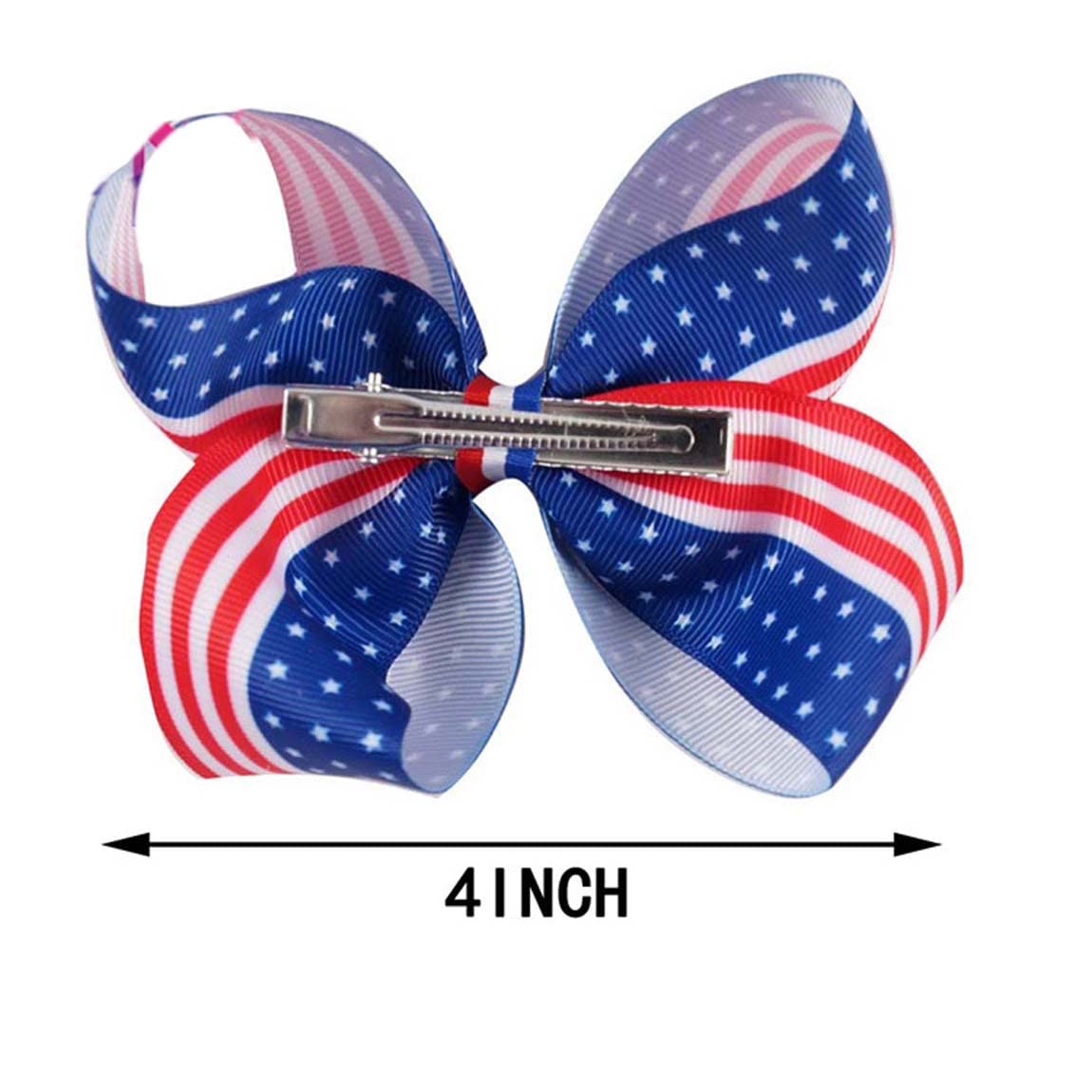 American Flag Girls Hair Accessories - Grosgrain Bows and Clips in Red, White, and Blue for 4th of July TSFJ47 (Bow E)