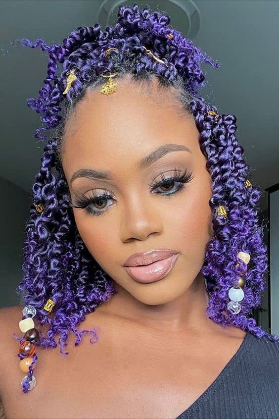 Passion Twist Crochet Hair for Black Women 12 Inch Passion Twist Hair for Butterfly Locs 2 Pack Water Wave Crochet Hair Curly Crochet Passion Twist Braiding Hair Extensions Tpurple