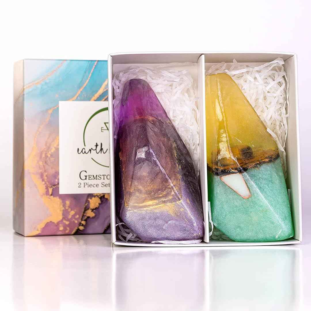 Earth & Home Rock Soap- Soap Rocks set of 2- Mothers day Gift- Decorative Scented Gemstone Soaps with Real Crystals inside- with Natural Ingredients & Essential Oil- Moisturizing
