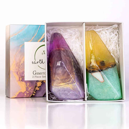 Earth & Home Rock Soap- Soap Rocks set of 2- Mothers day Gift- Decorative Scented Gemstone Soaps with Real Crystals inside- with Natural Ingredients & Essential Oil- Moisturizing