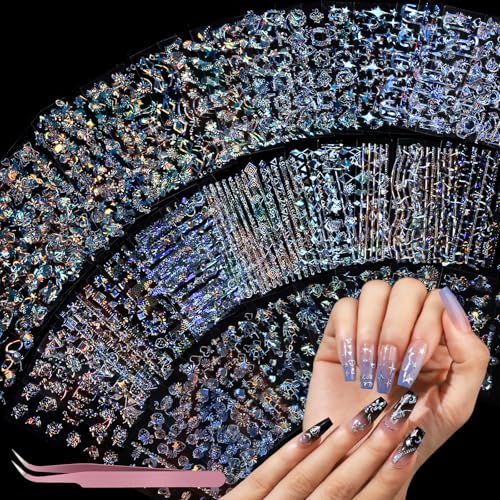 Teenitor 50 Sheets Laser Silver Aurora Nail Art Stickers - 3D Decals