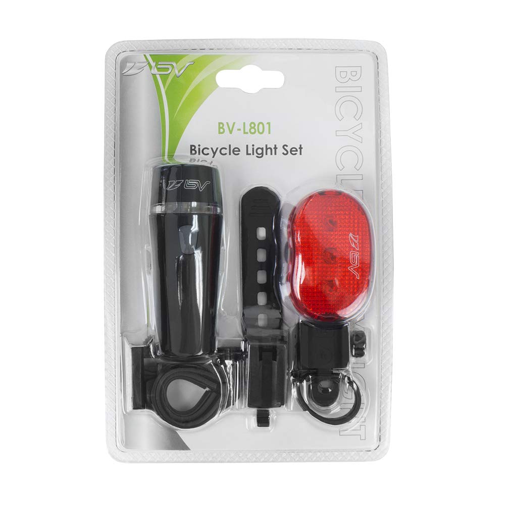 BV Bicycle Light Set Super Bright 5 LED Headlight, 3 LED Taillight, Quick-Release, Bike Lights for Night Riding