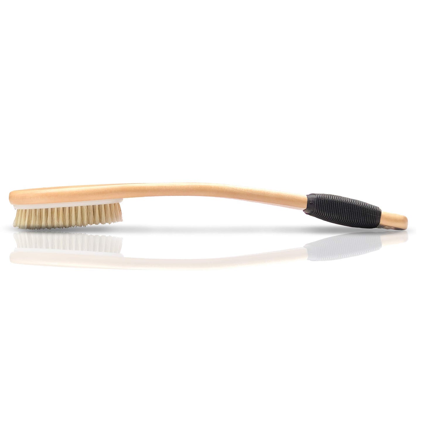 OWIIZI Bath Brush Wooden Curved Long Handle Antiskid Shower Brush for Exfoliating, Natural Bristle Scrubber for Back Use Wet or Dry