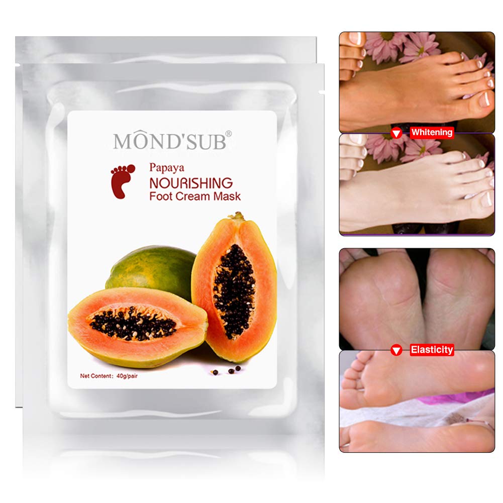 MOND'SUB [5 Value Pairs] Moisturizing Foot Mask - Professional Feet & Spa Quality Feet Treatment Socks for Cracked Heels and Dry Feet Skin - Deeply Repair with Natural Papaya Oil