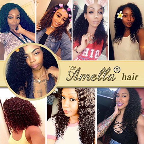 Amella Hair 8A Brazilian Curly Hair Weave 3 Bundles (14 16 18 inch,285g) Virgin Kinky Human Hair 100% Unprocessed Hair Weft Extensions Natural Black Color