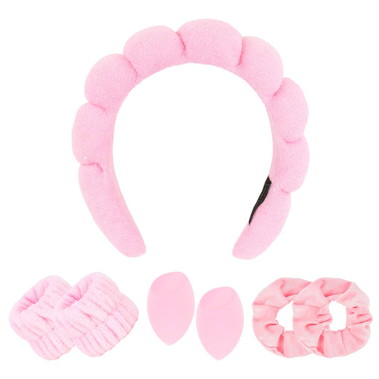 CAVETEE Makeup Headband for Washing Face, Spa Headband Wristband and Makeup Sponge, Skincare Headband Thick Sponge Headband for Women Girls