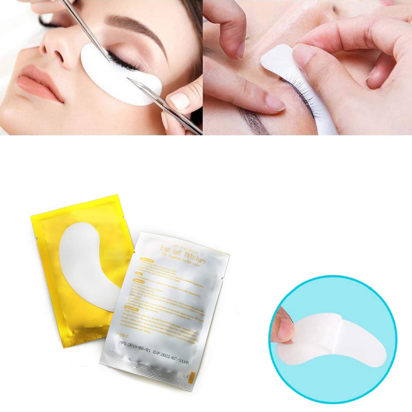 Voncasen 100 Pairs Set Under Eye Pads, Comfy and Cool Under Eye Patches Gel Pad for Eyelash Extensions Eye Mask Beauty Tool (Gold)