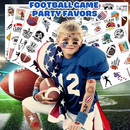 96PCS Football Pre-Cut Temporary Tattoos - Party Favors for Kids, Boys American Football Theme, Perfect for Birthday Parties, Classroom Prizes, Cheerleader & School Events Gifts