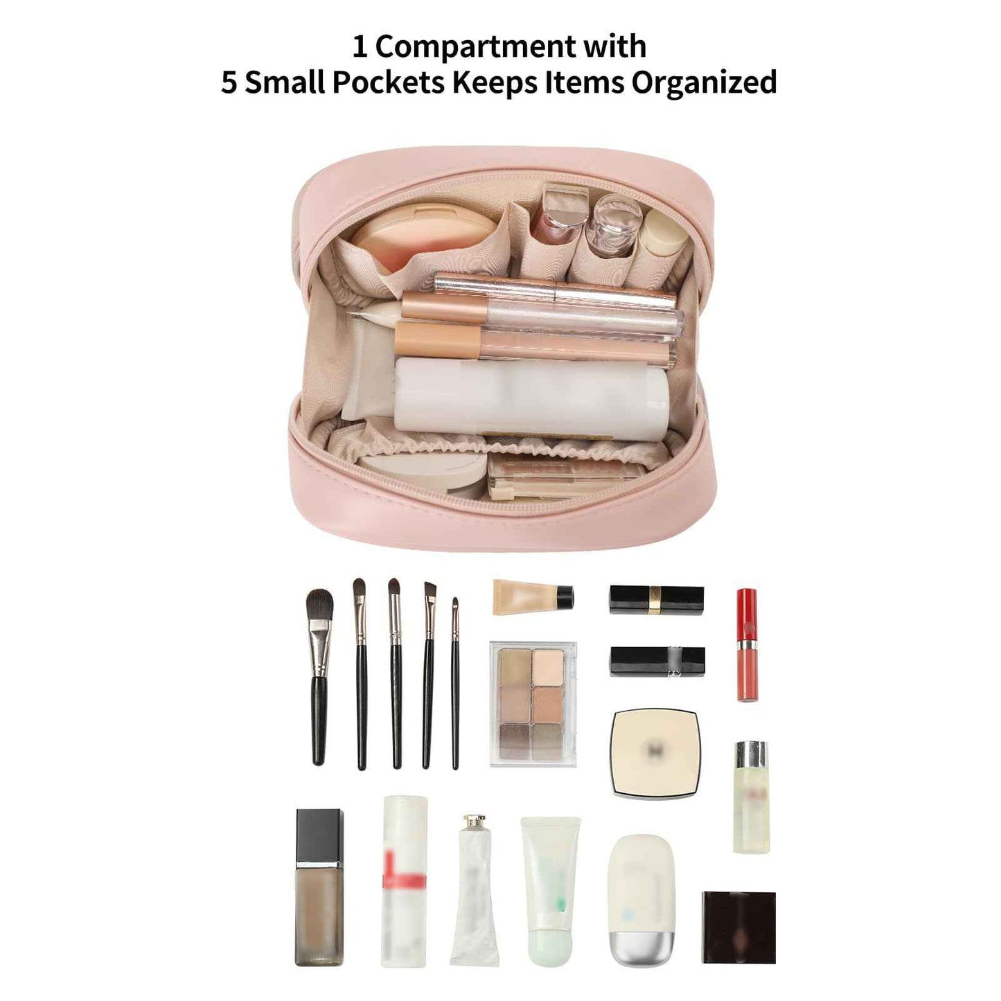 RIGHT AWAY Small Makeup Bag for Purse,Travel Cosmetic Bag Organizer for Women,Cute Make Up Pouch Waterproof Toiletry Bag with Zipper,Portable Makeup Case Skincare Bag for Travel Accessories(Pink)