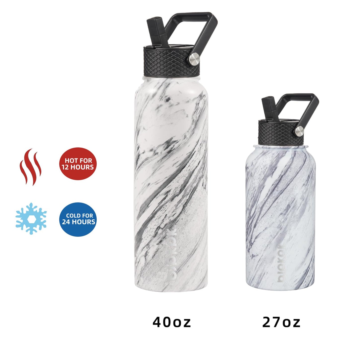 BJPKPK Insulated Water Bottles with Straw Lid, 27oz Stainless Steel Water Bottle with 3 Lids, Leak Proof BPA Free Metal Thermos Mug, Sports Water Bottle Keep Cold & Hot-Marble Frozen