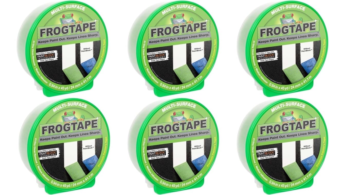 FROGTAPE Multi-Surface Painting Tape, with PAINTBLOCK, 0.94” Wide x 45 Yards Long, Green, 6 Rolls (242820)