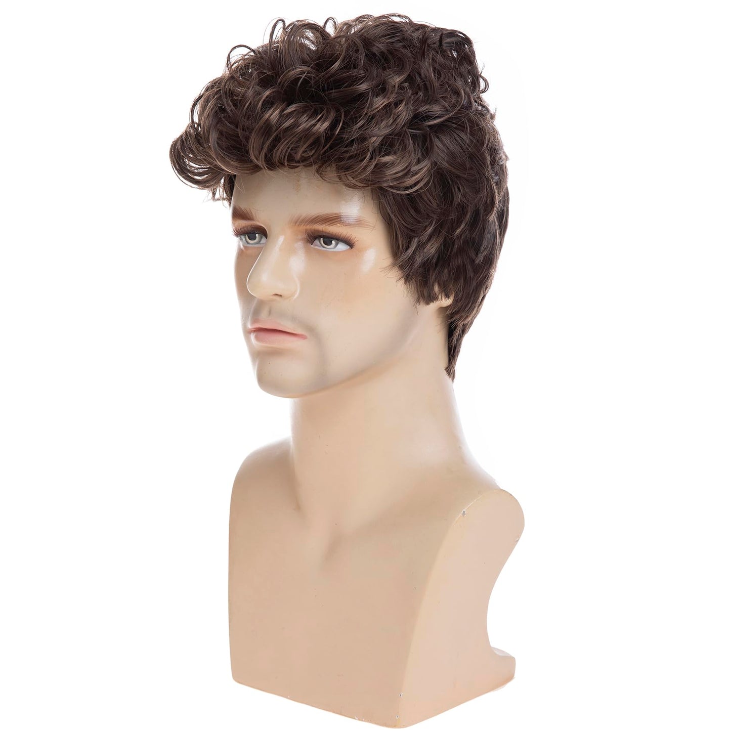 Baruisi Mens Curly Wig Brown Short Wig Synthetic Halloween Party Cosplay Wig