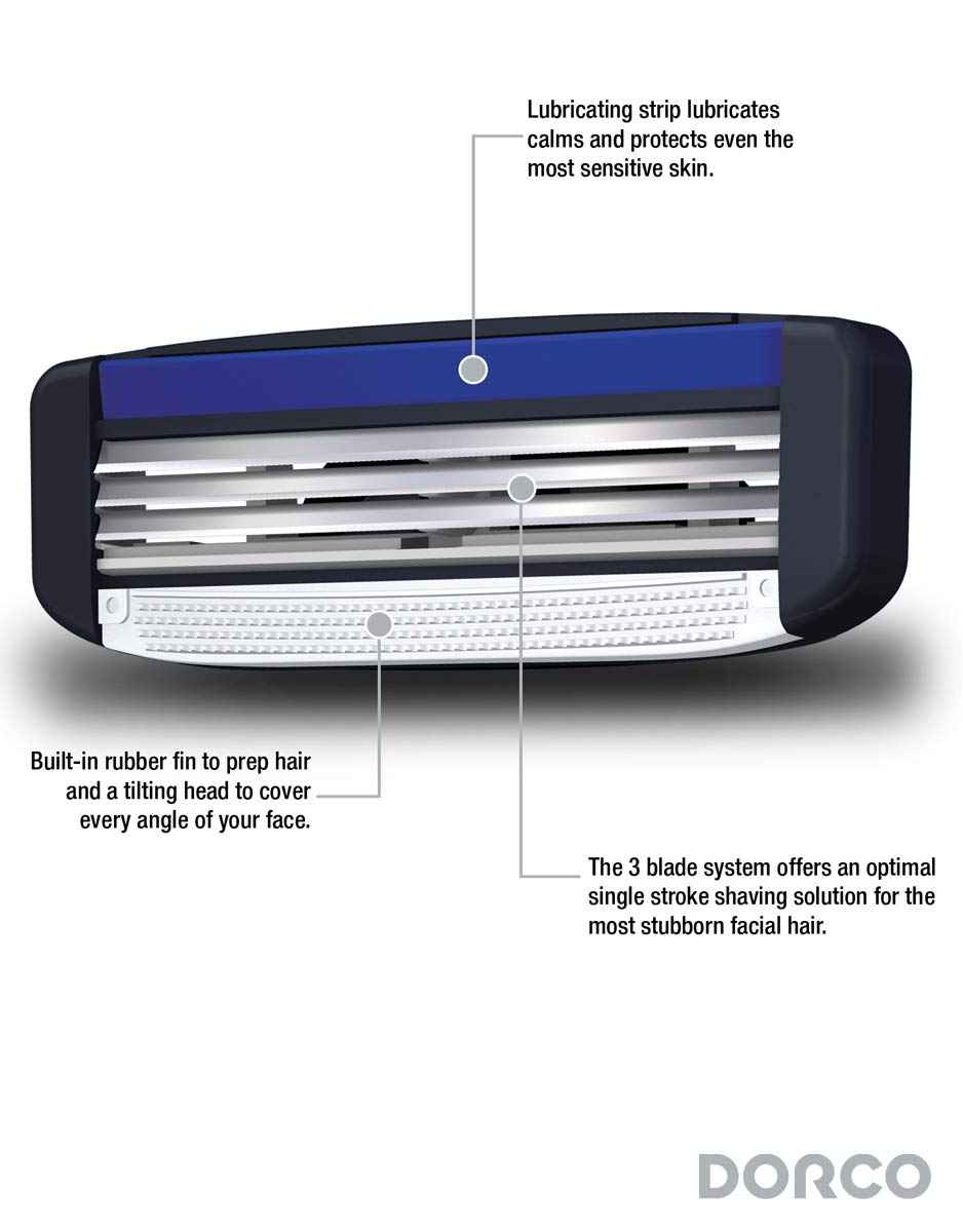 Dorco Pace 3 - Three Razor Blade Shaving System- Value Pack - 16 Cartridges (No Handle)