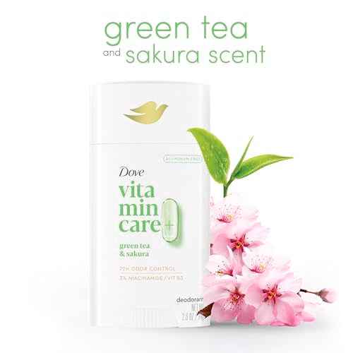 Dove VitaminCare+ Deodorant Stick Green Tea & Shakura Aluminum Free 2.6 oz