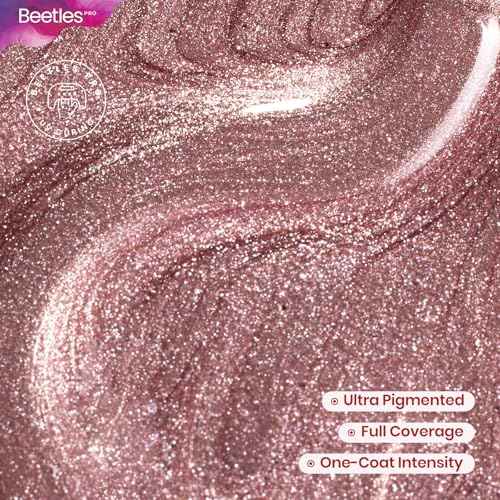 Beetles Pro Shimmer Gel Polish - Existential Pink, Rose Gold Color 20ML Pink Shimmer Gel Polish, UV Nail Lamp Cure Needed Nail Arts Salon-Quality Shine Long Lasting
