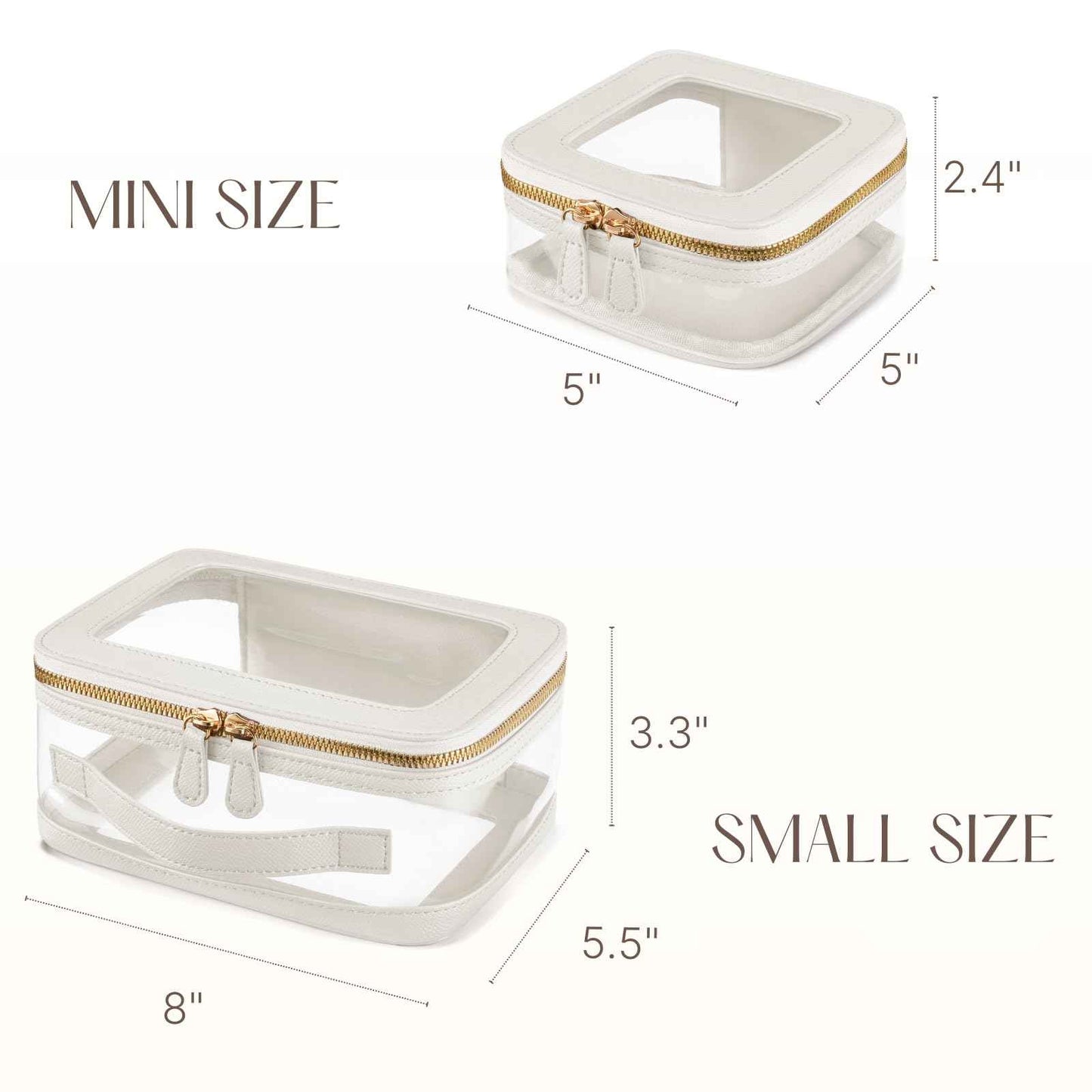 Oaque Clear Cosmetic Bag Set for Women Makeup Bag with Handle, TSA Travel Toiletry Bag Transparent Cosmetic Case Portable Make Up Organizer Bag for Essentials (White, Mini+S)