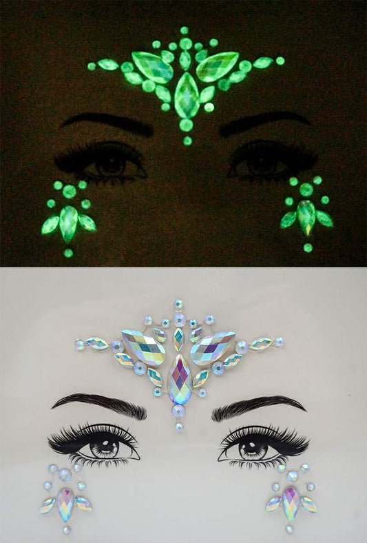 face gems festival halloween jewels rave makeup self adhesive body gems crystals Glow in the Dark rhinestone Luminous face jewels for carnival party (TP348)