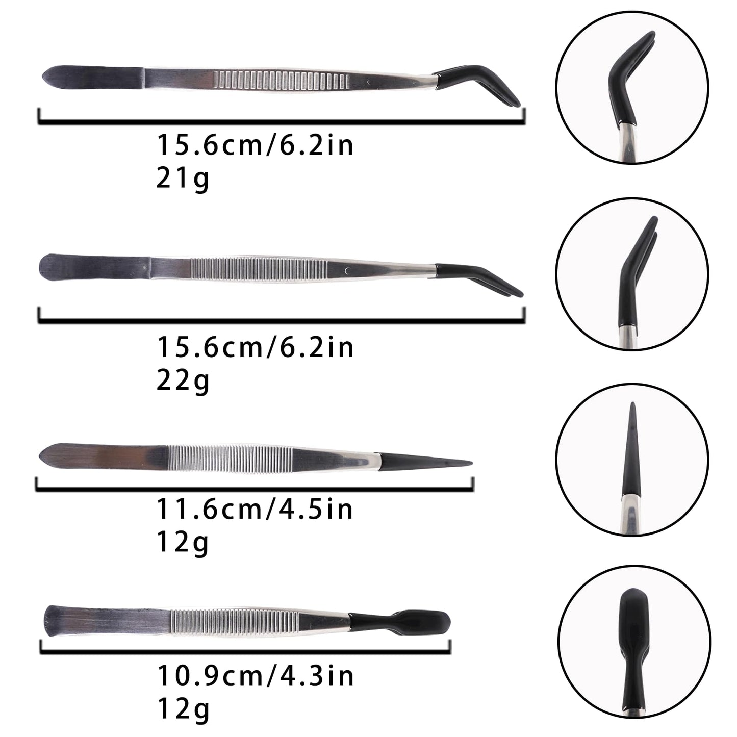 4 Pcs Stainless Steel Tweezers with Rubber Tips,Professional Precision Tweezer Set for Jewelry,Nail Art,Hobby Craft,Stamps, Beads,Jewelry Picking Tools with Soft Non Marring Tip
