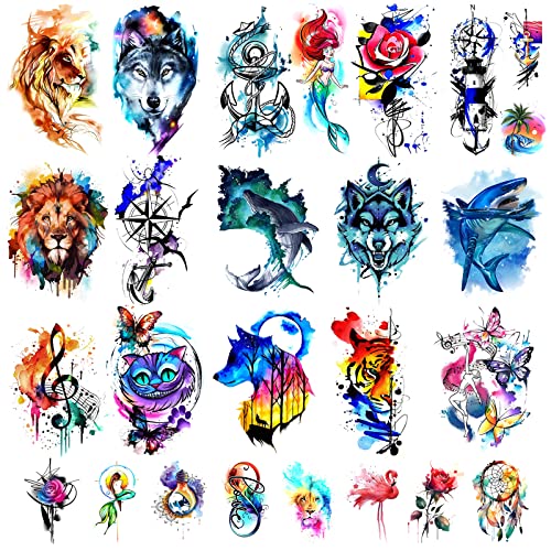 48 Watercolor Temporary Tattoos - Waterproof, Adults & Kids