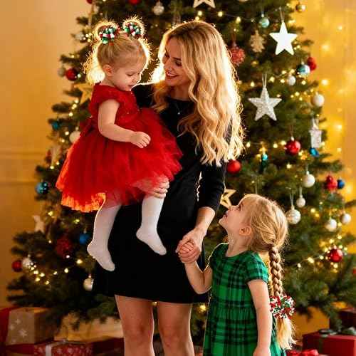 JUNEBRUSHS 6 Pcs Christmas Hair Bows Clips, Red Green White Ribbon Curly Hair Accessories for Girls Christmas Favor Gift Holiday Decor Accessory