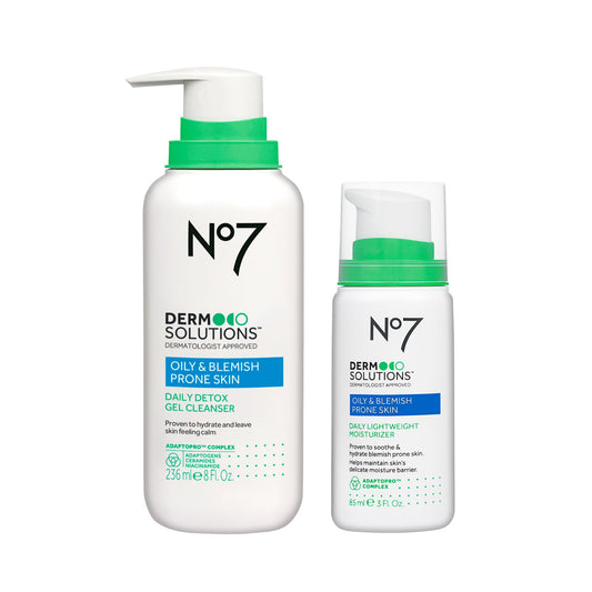 No7 Derm Solutions Daily Detox Foaming Face Wash & Lightweight Face Moisturizer - With Ceramides, Niacinamide & Adaptogens To Maintain Moisture Barrier - For Oily & Blemish-Prone Skin (2-Item Bundle)