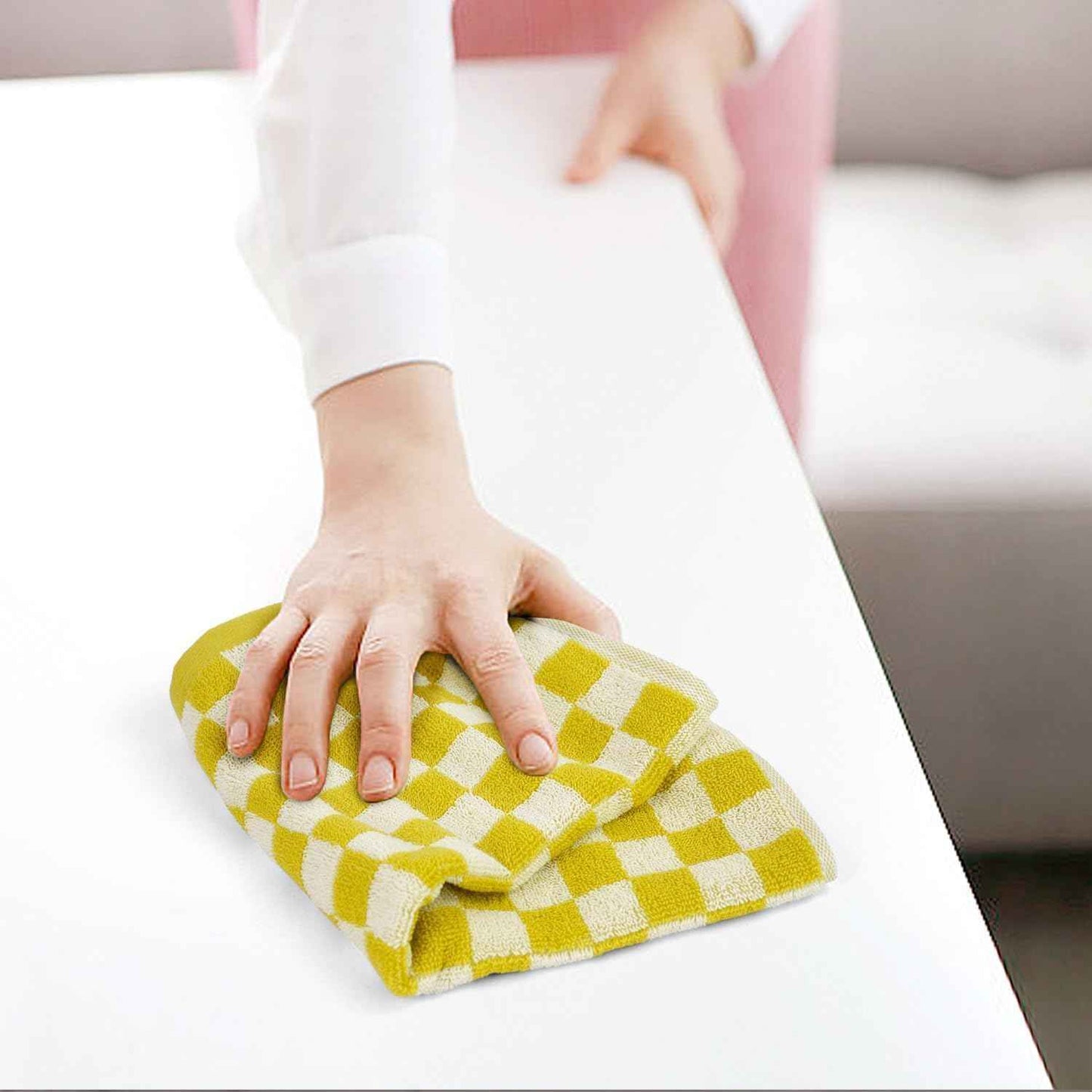 Super Soft Wash Cloths(Mustard Yellow Checkered), 12 Pack Washcloths Facecloth, Cotton Face Towels Set for Body Showering 13x13 Inches, Gifts