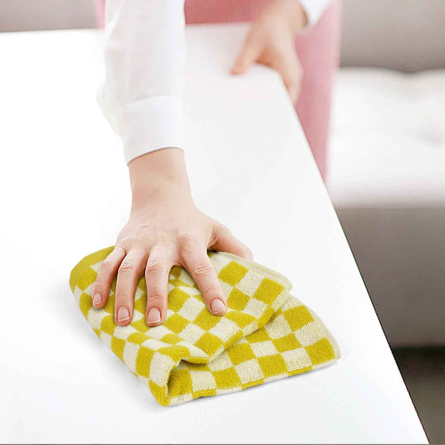 Super Soft Wash Cloths(Mustard Yellow Checkered), 12 Pack Washcloths Facecloth, Cotton Face Towels Set for Body Showering 13x13 Inches, Gifts