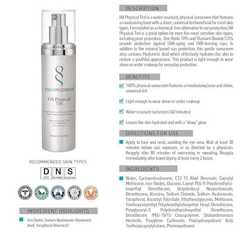 Vitality Precision Skin HA Physical Tint- Fair- Medium - All Skin Types