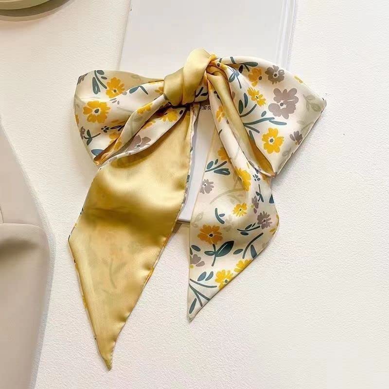 Retro small silk scarf girl heart spring and summer narrow ribbon headband headband bag decoration long scarf headdress (Yellow Hair Band 5pcs)