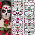 Day of the Dead Face Tattoos - 8 Sheets Sugar Skull Halloween Temporary Tattoo Kit