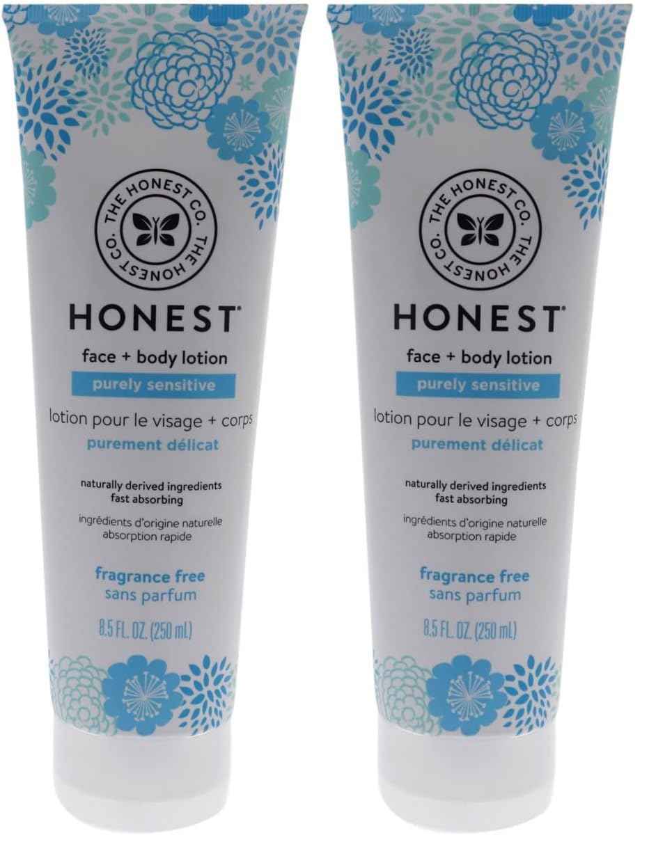 The Honest Company Purely Simple Fragrance-Free Face and Body Lotion for Sensitive Skin, Fragrance Free, 8.5 Fluid Ounce (Pack of 2)