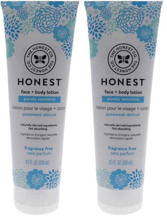The Honest Company Purely Simple Fragrance-Free Face and Body Lotion for Sensitive Skin, Fragrance Free, 8.5 Fluid Ounce (Pack of 2)