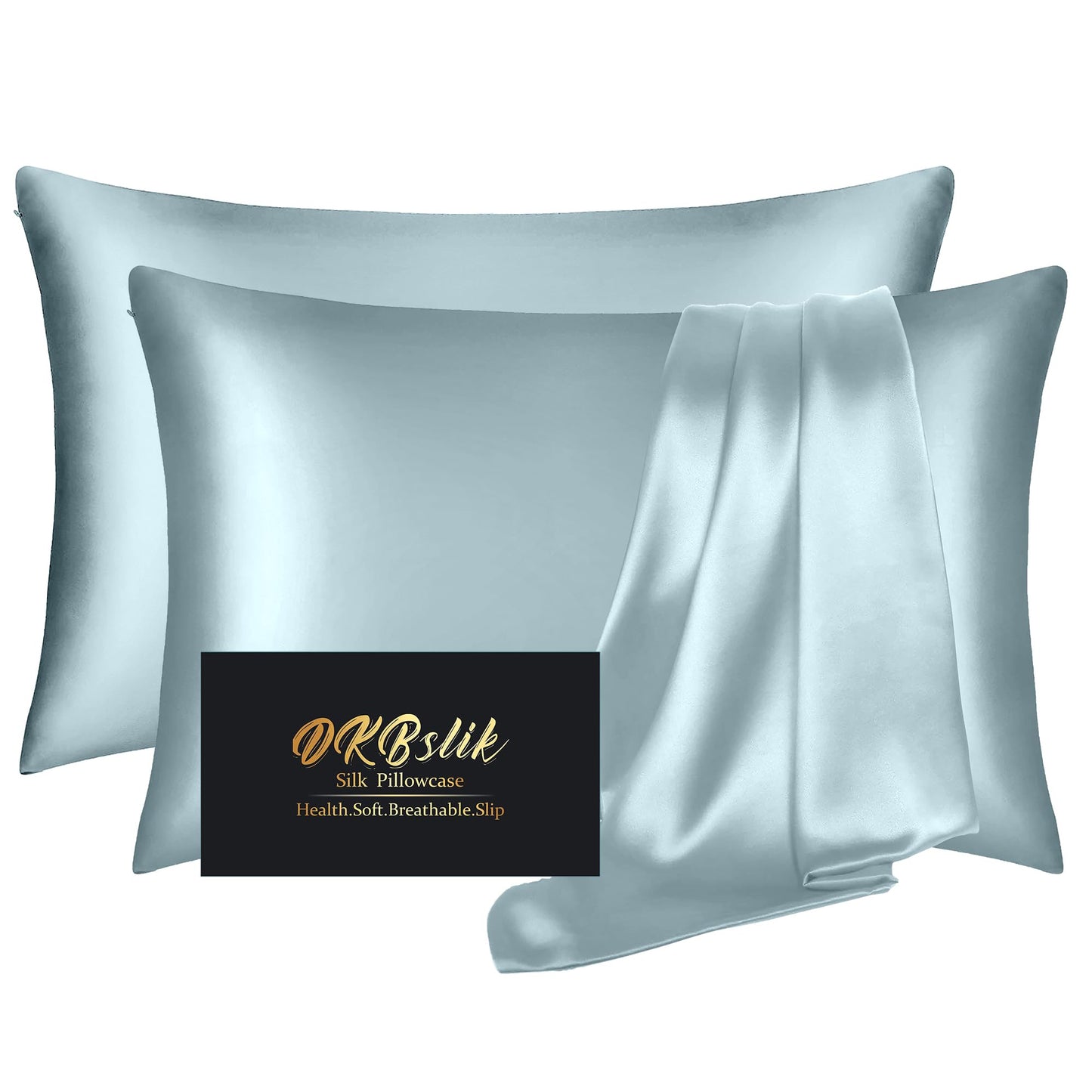 Silk Pillow Cases 2 Pack, Mulberry Silk Pillowcases Standard Set of 2, Smooth, Anti Acne, Beauty Sleep, Both Sides Natural Silk Satin Pillow Cases for Women 2 Pack with Zipper for Gift, Aqua Blue