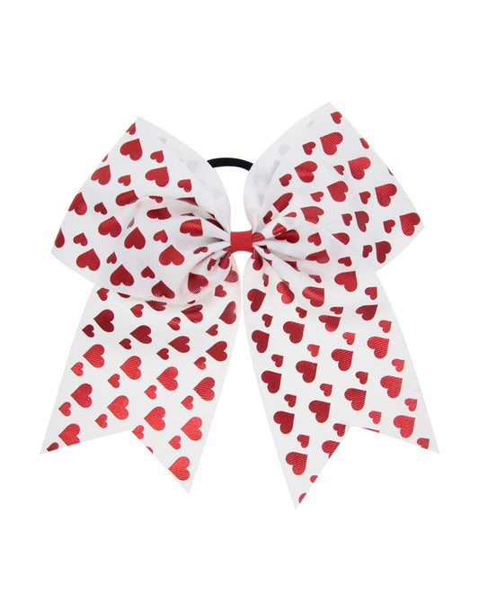 Valentines Bow Ponytail Holder Tie Cheerleader Girls Cheer Hair Bow Tie JHV06 (White-03)