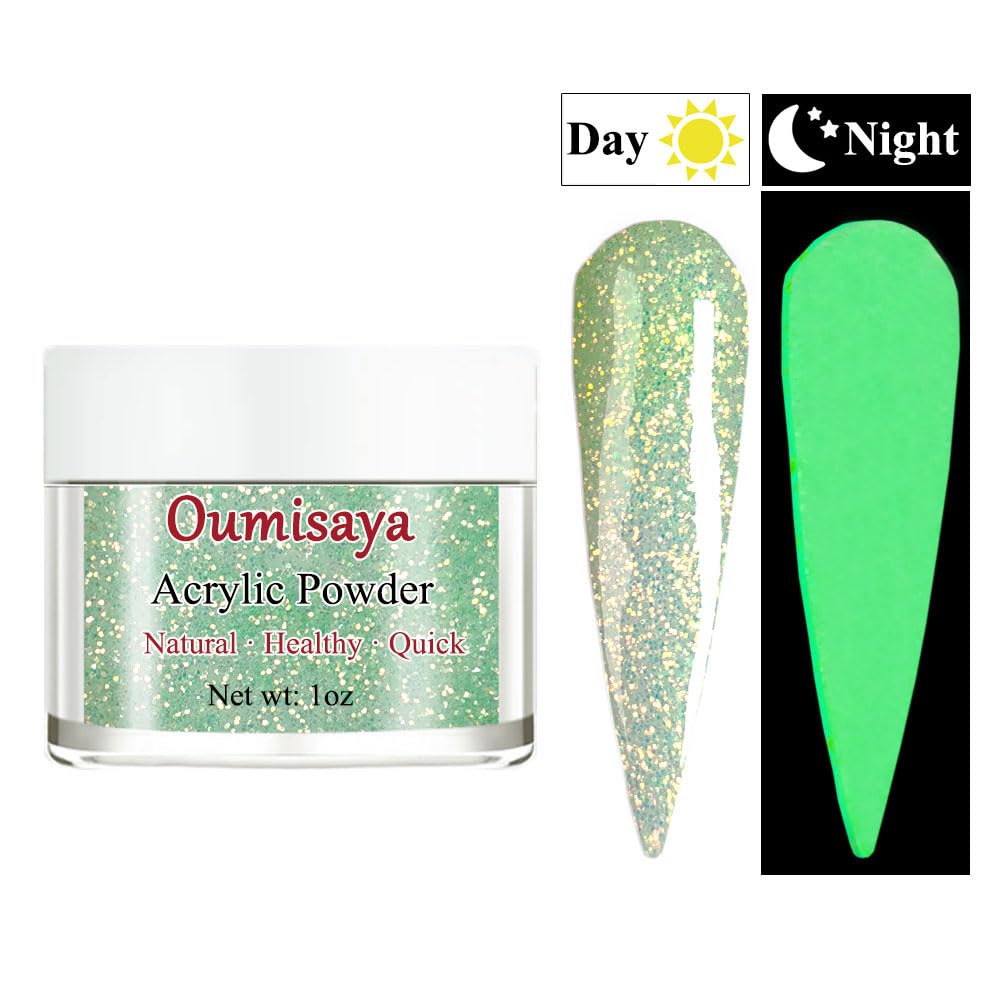 Glow in the dark Glitter Acrylic Nail Powder Green Colors 1OZ (AP073) for Spring Nail Art Design