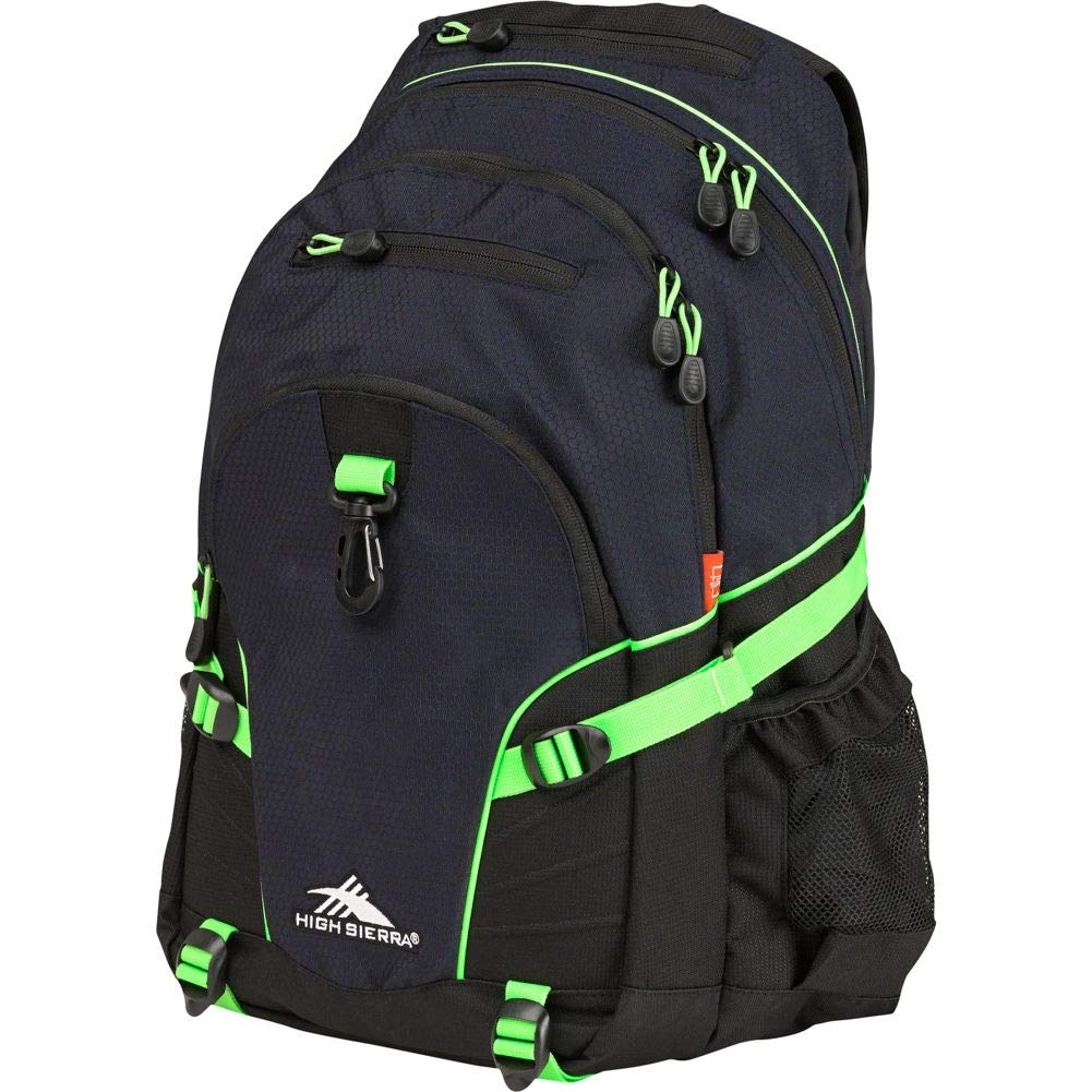 High Sierra Loop Backpack, Travel, or Work Bookbag with tablet sleeve, One Size, Midnight Blue/Black/Lime