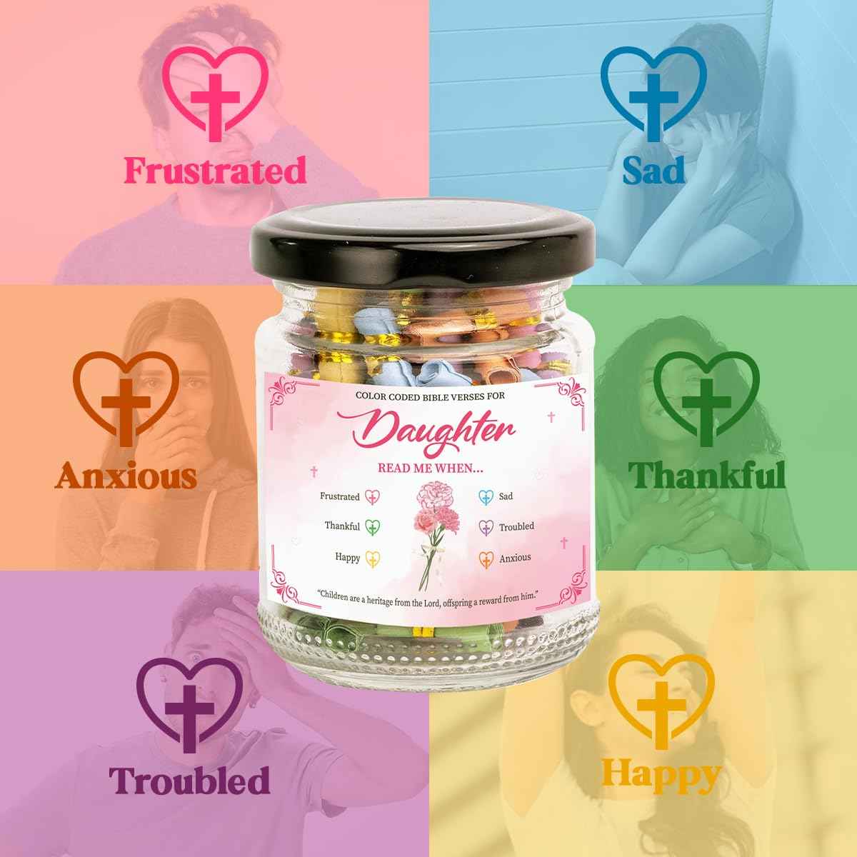 Bible Verse Jar for Daughter, Bible Accessories, Prayer Jar, Christian Gifts For Women, Religious Gifts for Daughter, Inspirational for Teen Girls, Christian Gift from Mom or Dad