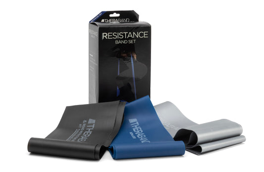 THERABAND Resistance Bands Set, Professional Elastic Band For Upper & Lower Body Exercise, Strength Training without Weights, Physical Therapy, & Pilates, Blue & Black & Silver, Advanced