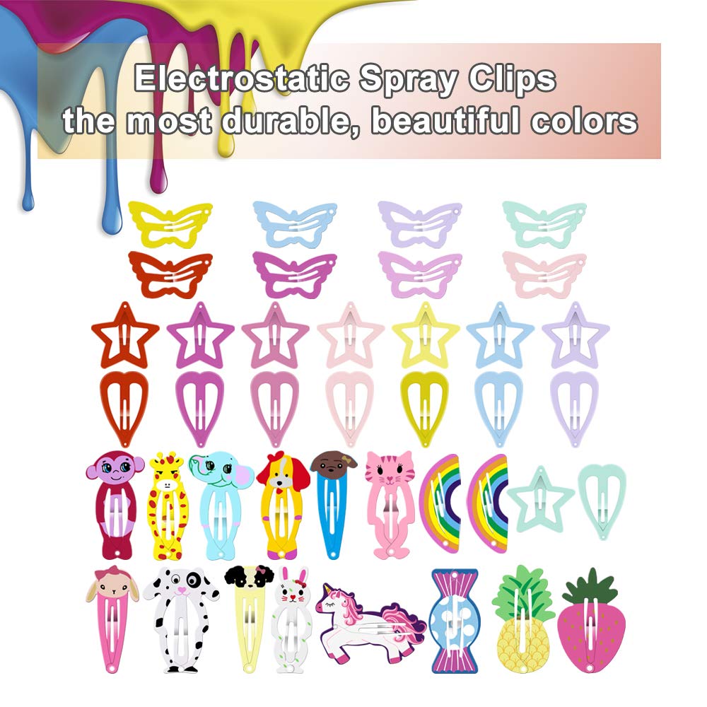 ECADY Hair Clips Colorful Hair Barrette Metal Cute Snap Hair Clips for Girls, Toddlers, Kids - 2 inch, 100pcs