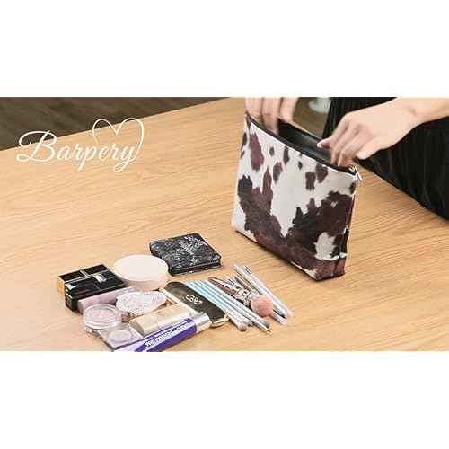 Western Cow Print Small Makeup Bag,Cowhide Pattern Cosmetic Bag Best Gift Idea for Cow Lovers Teen Girls Women, Western Accessories Birthday Christmas Day Gifts for Cow Mom Teen Girl Daughter Sister